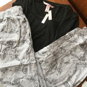 VS FLANNEL LOUNGE PJ SET SILVER BOW SZ SM REG